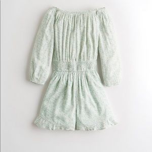 Hollister Off Shoulder Green Floral Romper Medium